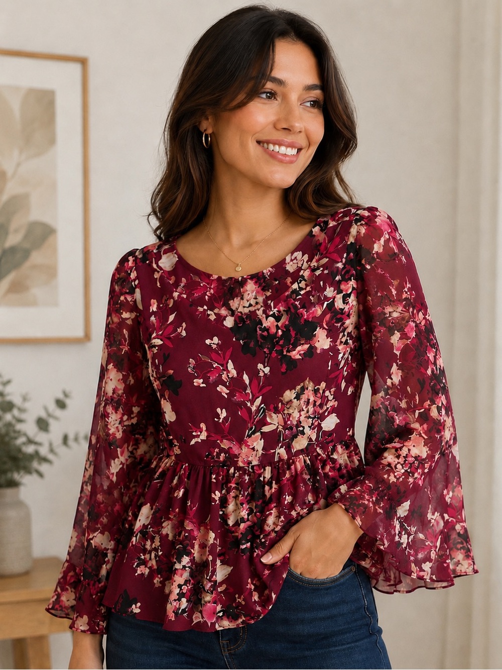 Established DB 1962 Flowy Peasant Style Blouse